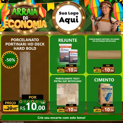 Modelo de Rede Social para Feed Facebook com o tema Arraiá de Economia para Pisos e revestimentos