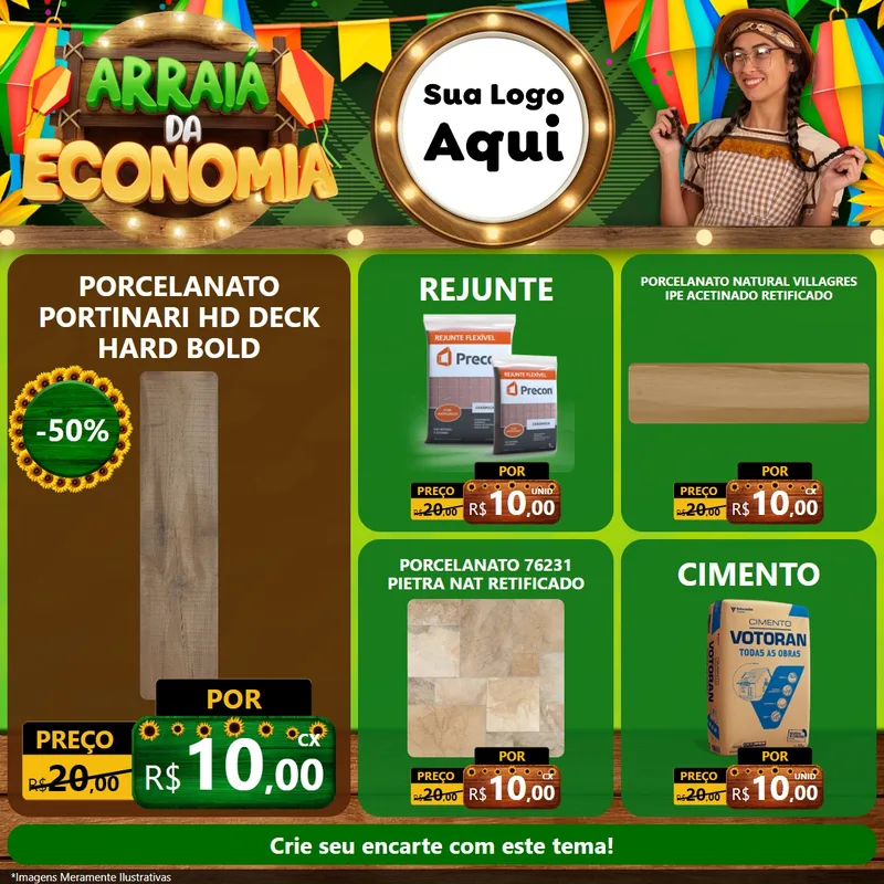 Modelo de Rede Social para Feed Facebook com o tema Arraiá de Economia para Pisos e revestimentos