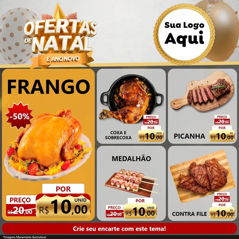 Modelo de Rede Social para Feed Facebook com o tema Ofertas De Natal E Ano Novo para Assados