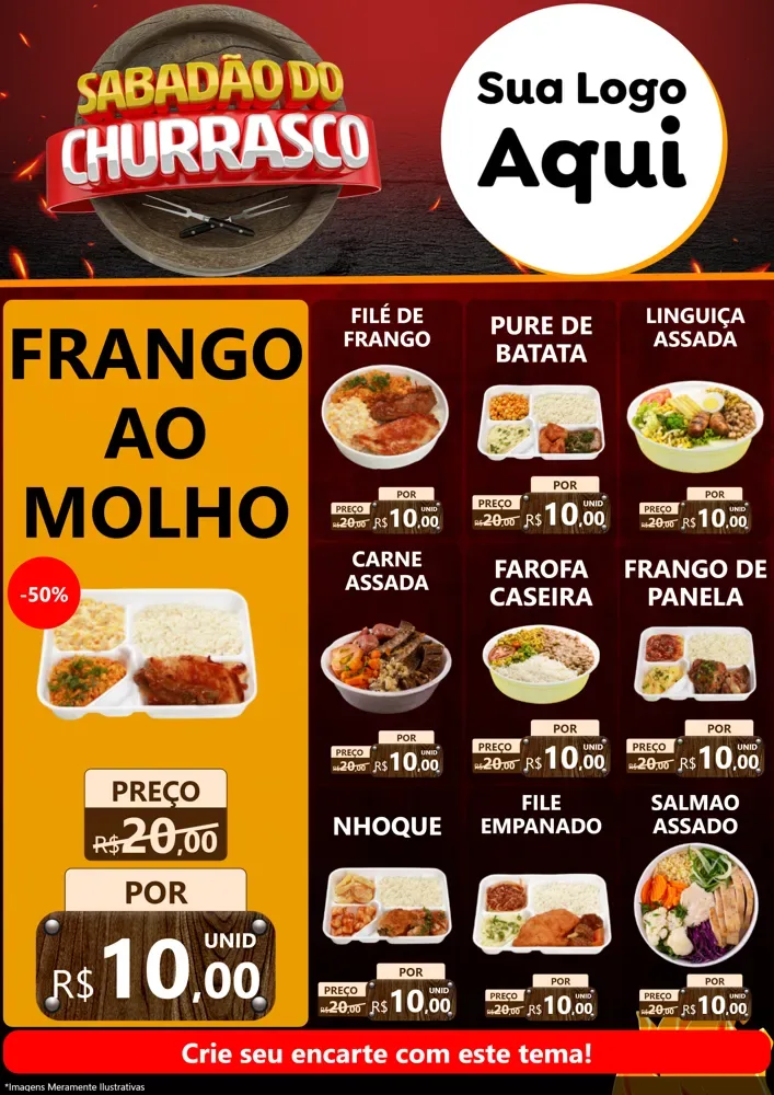Modelo de Encarte para Encarte A4 Vertical com o tema Sabadão Do Churrasco para Restaurante