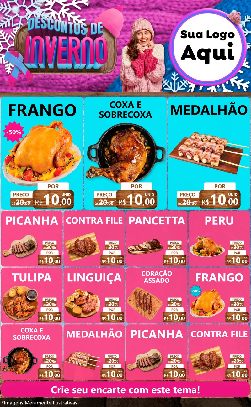 Modelo de Encarte para Encarte Grande com o tema Descontos de Inverno para Assados