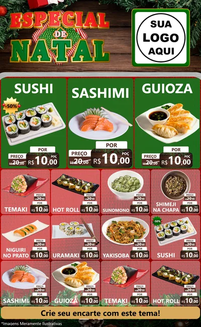 Modelo de Encarte para Encarte Grande com o tema Especial de Natal para Comida japonesa