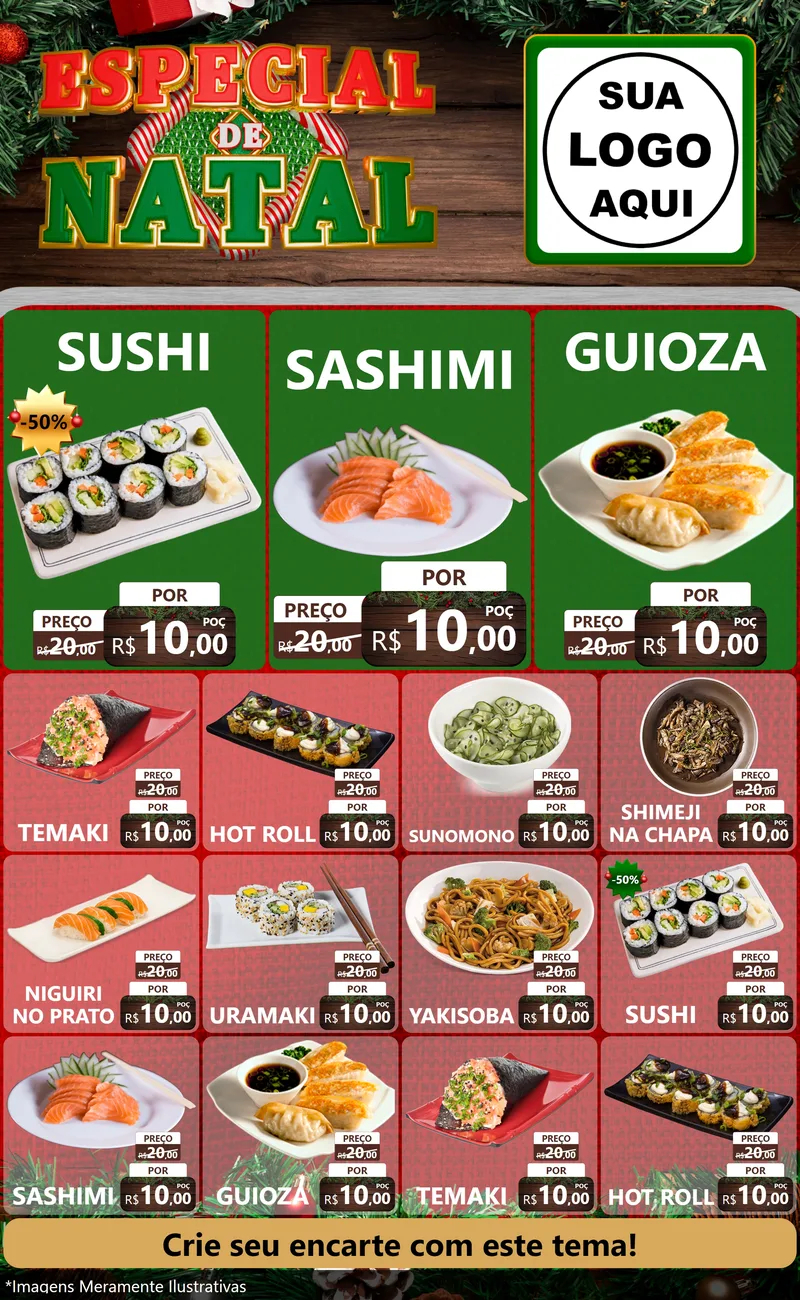 Modelo de Encarte para Encarte Grande com o tema Especial de Natal para Comida japonesa
