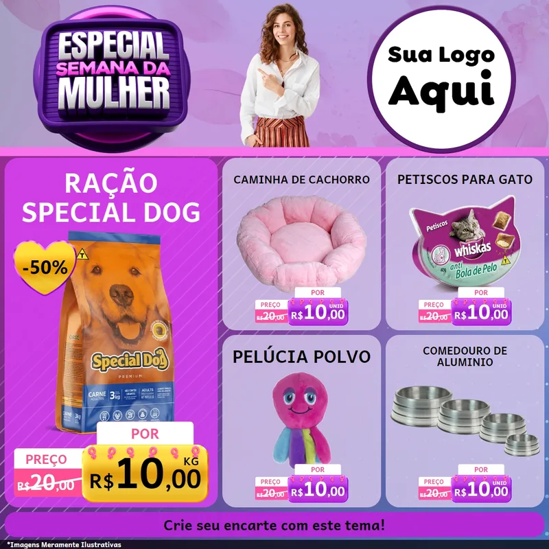 Modelo de Rede Social para Feed Facebook com o tema Especial Semana da Mulher para Pet Shop