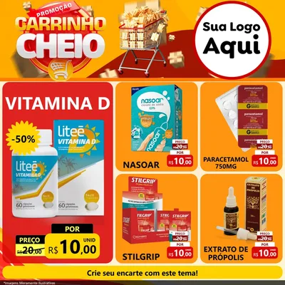 Modelo de Rede Social para Feed Facebook com o tema Promoção carrinho cheio para Farmácia