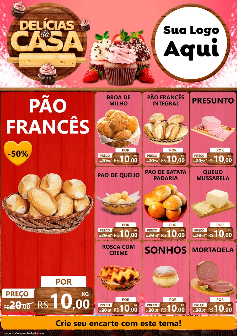 Modelo de Encarte para Encarte A4 Vertical com o tema Delícias da Casa para Padaria