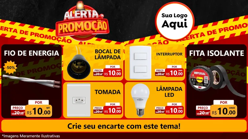 Modelo de TV para TV Horizontal com o tema Alerta de Promoção para Materiais Elétricos