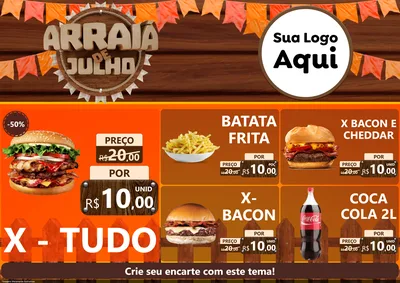 Modelo de Encarte para Encarte A4 Horizontal com o tema Arraiá de Julho - Junina para Hamburgueria