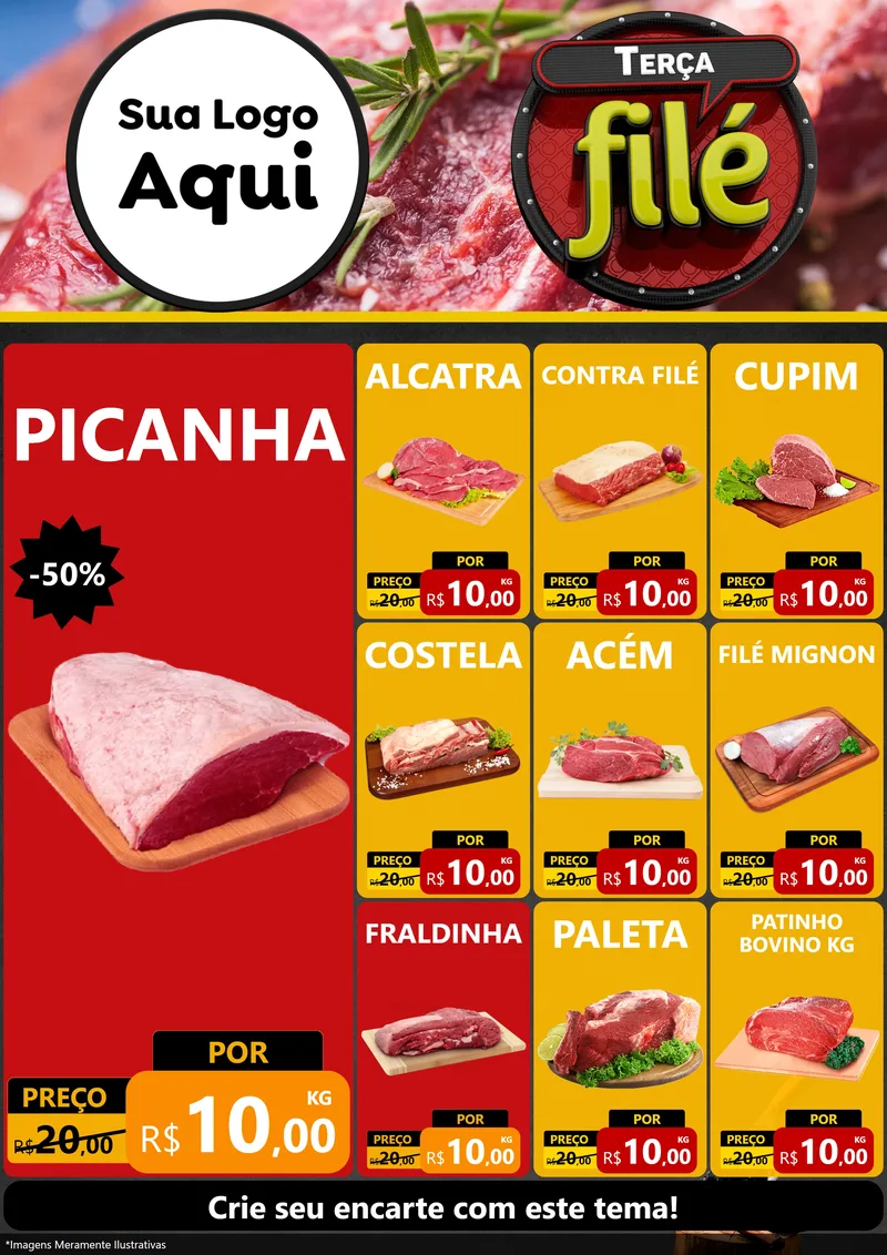 Modelo de Encarte para Encarte A4 Vertical com o tema Terça Filé para Açougue