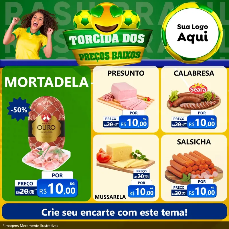 Modelo de Rede Social para Feed Facebook com o tema Torcida dos Preços Baixos - Copa para Frios e Laticínios