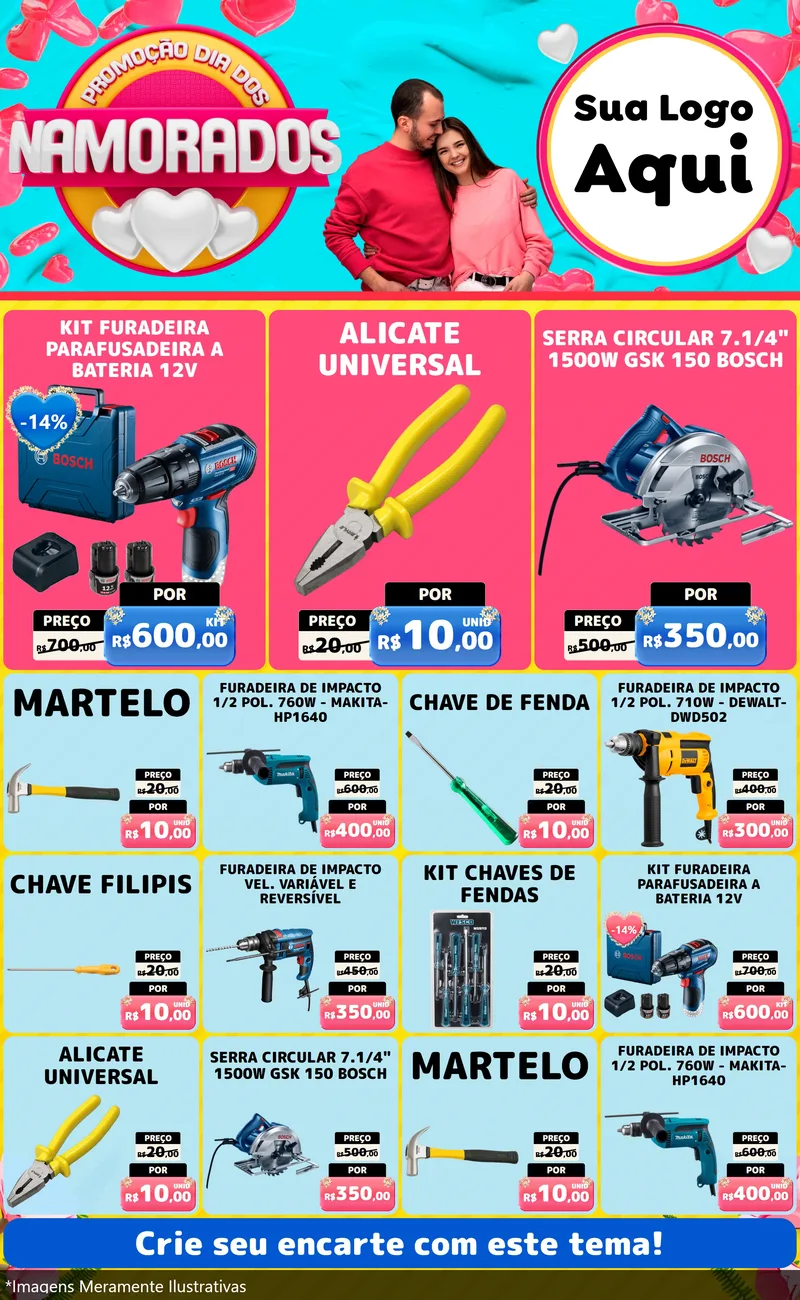 Modelo de Encarte para Encarte Grande com o tema Promoção Dia dos Namorados para Maquinas e Ferramentas