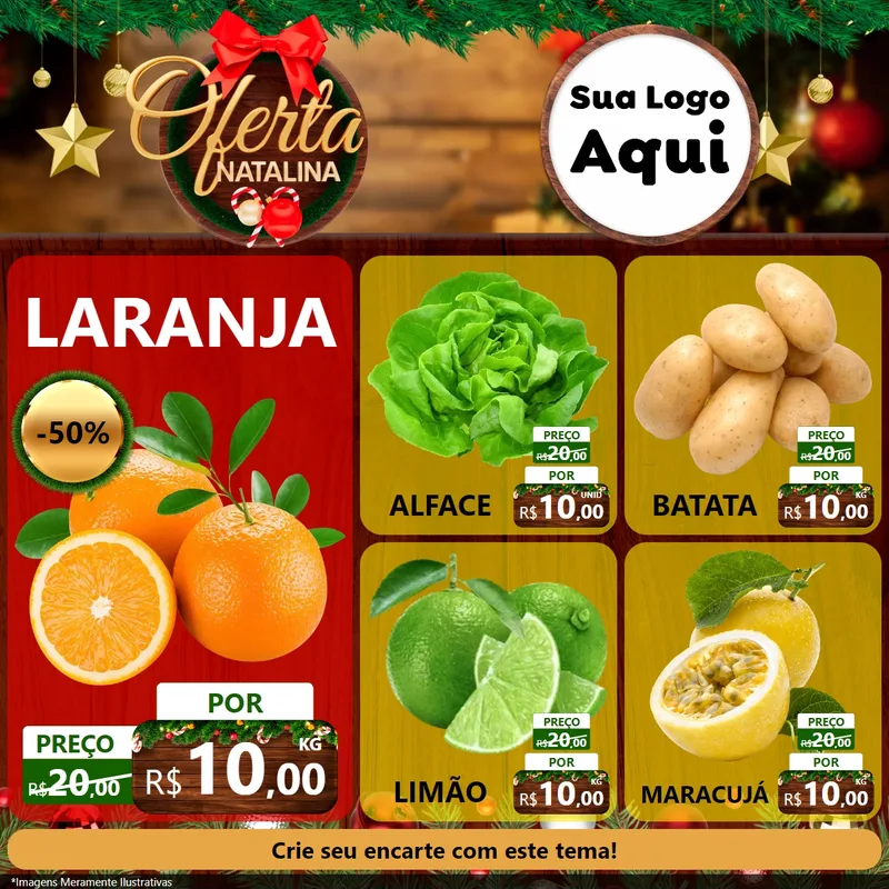 Modelo de Rede Social para Feed Facebook com o tema Ofertas Natalina para Hortifrúti