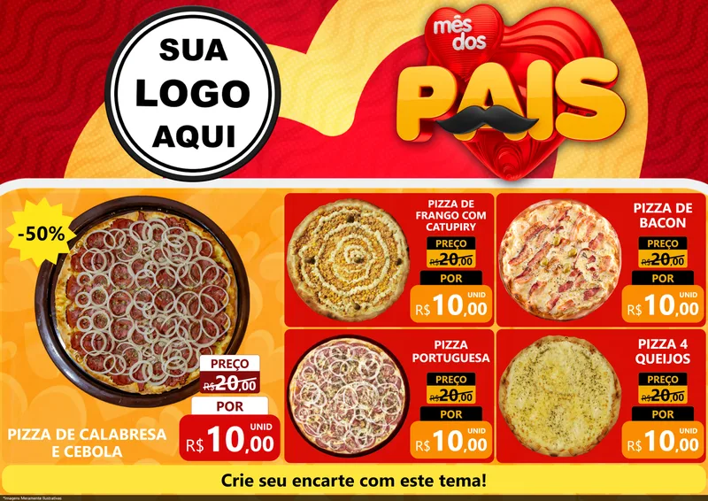 Modelo de Encarte para Encarte A4 Horizontal com o tema Mês Dos Pais para Pizzaria