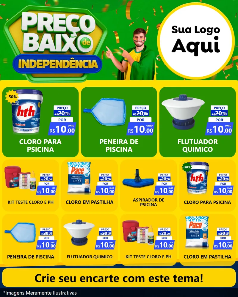 Modelo de Rede Social para Feed Instagram com o tema Preço Baixo de Independência para Produtos para Piscina