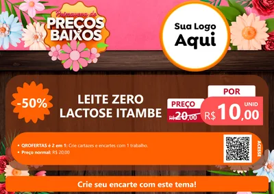 Modelo de Cartaz para Cartaz A4 Horizontal com o tema Primavera de Preços Baixos para Frios e Laticínios
