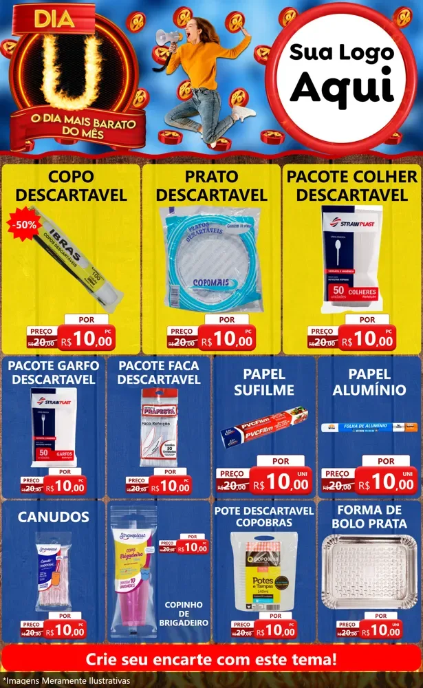 Modelo de Encarte para Encarte Grande com o tema Dia U - O Dia Mais Barato Do Mês para Embalagens