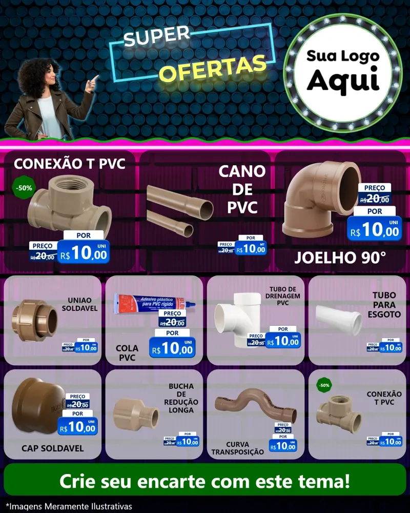 Modelo de Rede Social para Feed Instagram com o tema Super Ofertas para Tubos e conexões