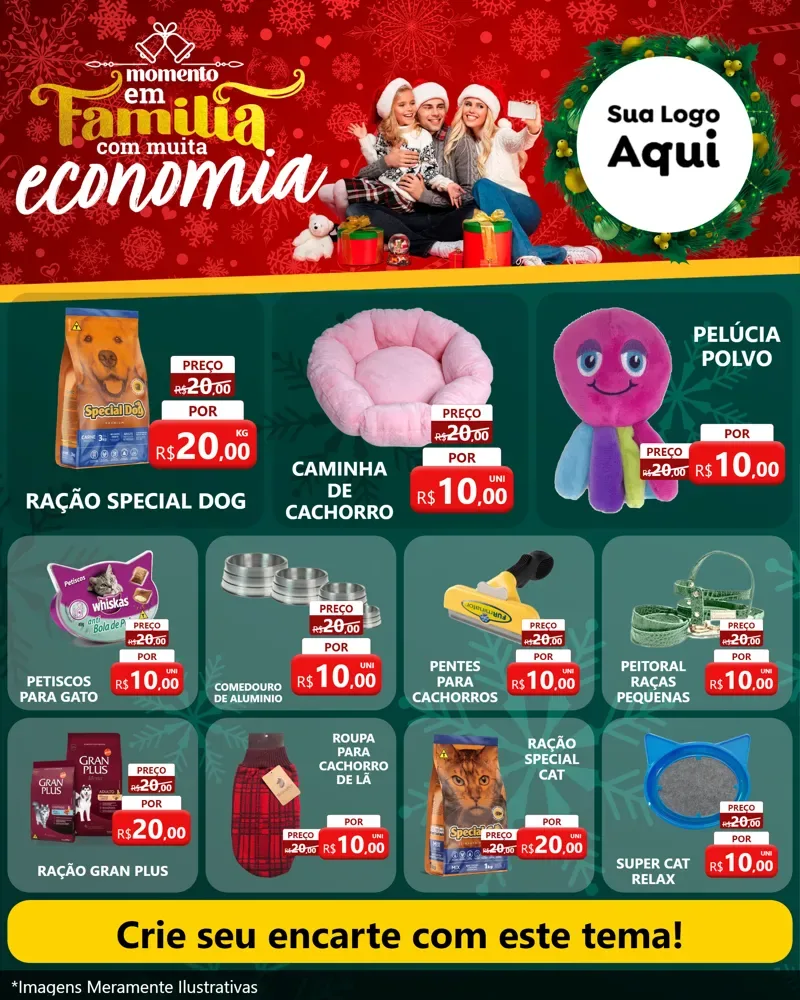 Modelo de Rede Social para Feed Instagram com o tema Momento em Família (Natal) para Pet Shop
