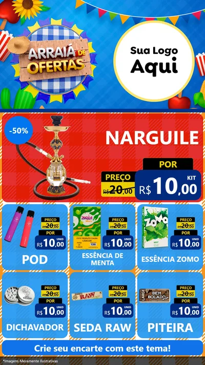 Modelo de Rede Social para Stories com o tema Arraiá de Ofertas para Tabacaria