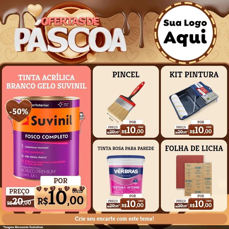 Modelo de Rede Social para Feed Facebook com o tema Ofertas de Páscoa para Tintas e Ferramentas
