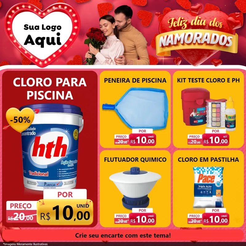 Modelo de Rede Social para Feed Facebook com o tema Feliz Dia Dos Namorados para Produtos para Piscina