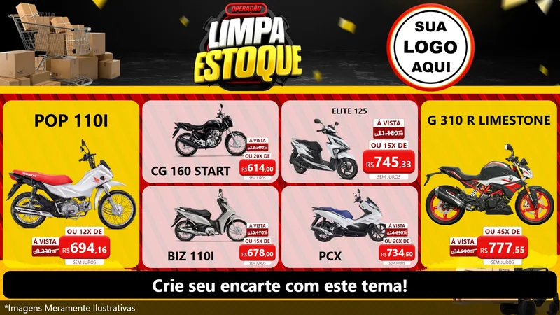 Modelo de TV para TV Horizontal com o tema Operação Limpa Estoque para Concessionaria de Motos