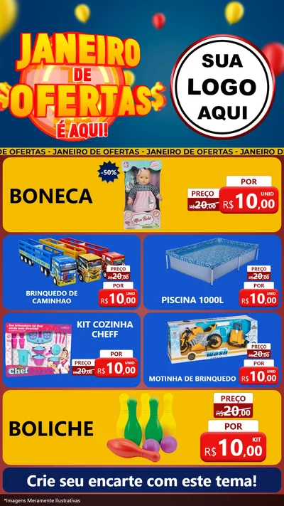 Modelo de TV para TV Vertical com o tema Janeiro de Ofertas É Aqui! para Brinquedos