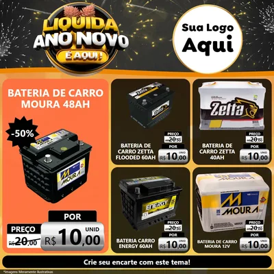 Modelo de Rede Social para Feed Facebook com o tema Liquida Ano Novo É Aqui! para Baterias Elétricas