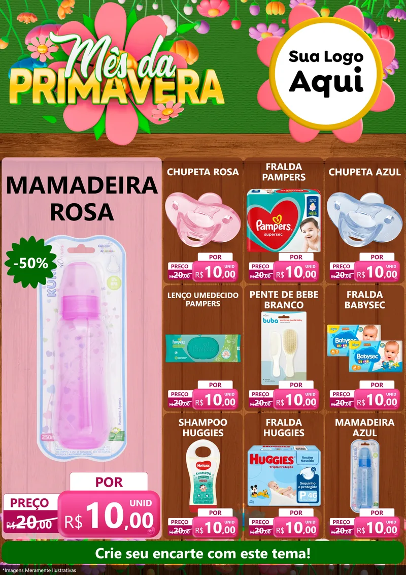 Modelo de Encarte para Encarte A4 Vertical com o tema Mês da Primavera para Bebês