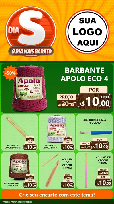 Modelo de Rede Social para Stories com o tema Dia S - O Dia Mais Barato para Armarinho e Aviamentos