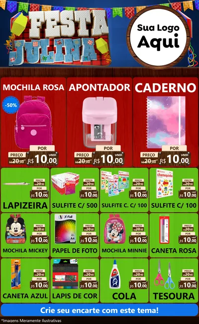 Modelo de Encarte para Encarte Grande com o tema Festa Julina para Papelaria