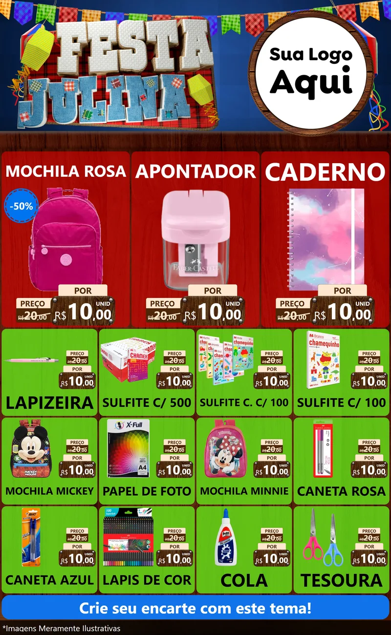 Modelo de Encarte para Encarte Grande com o tema Festa Julina para Papelaria