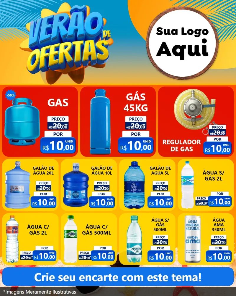 Modelo de Rede Social para Feed Instagram com o tema Verão de Ofertas para Água e gás