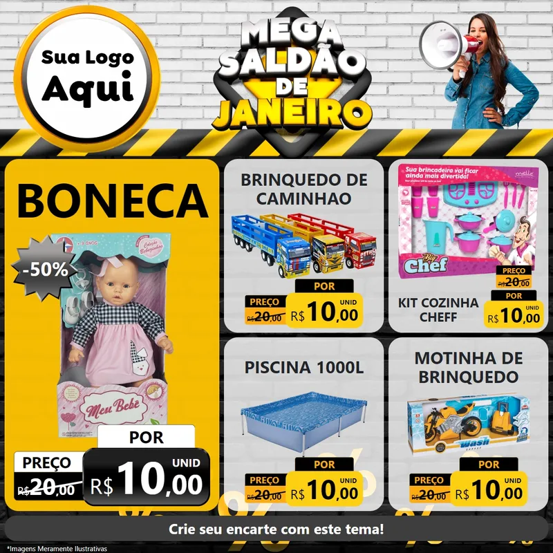 Modelo de Rede Social para Feed Facebook com o tema Mega Saldão de Janeiro para Brinquedos