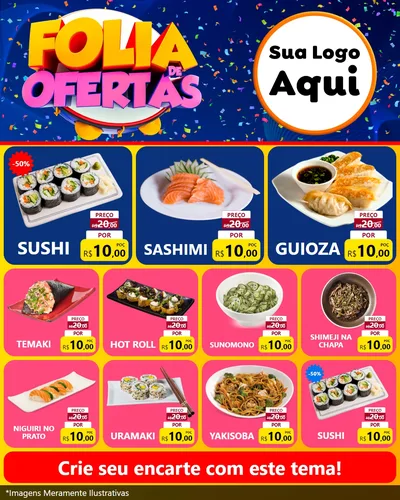 Modelo de Rede Social para Feed Instagram com o tema Folia de Ofertas para Comida japonesa