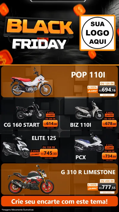 Modelo de TV para TV Vertical com o tema Black Friday para Concessionaria de Motos
