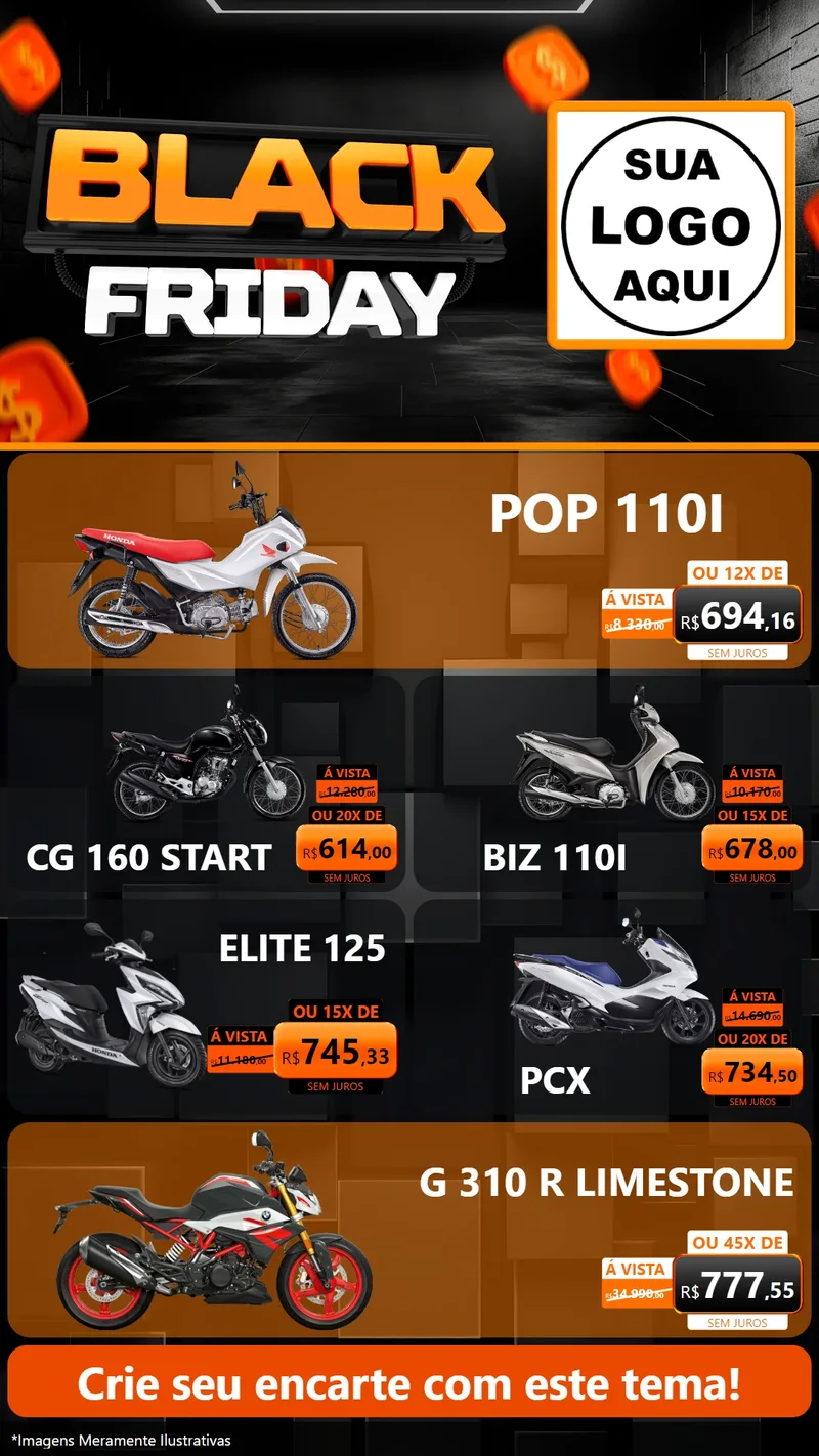 Modelo de TV para TV Vertical com o tema Black Friday para Concessionaria de Motos