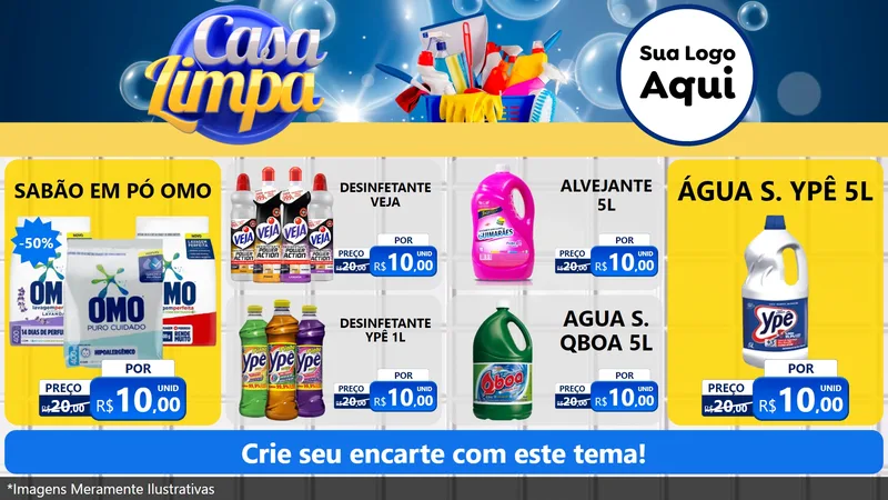 Modelo de TV para TV Horizontal com o tema Casa Limpa para Produtos de Limpeza