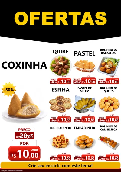 Modelo de Encarte para Encarte A4 Vertical com o tema Ofertas Preto e Vermelho Cartaz para Salgadaria