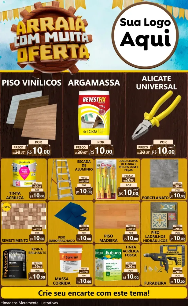 Modelo de Encarte para Encarte Grande com o tema Ofertas de São João - Junina para Material para Construção