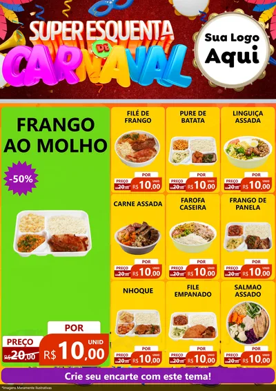 Modelo de Encarte para Encarte A4 Vertical com o tema Super Esquenta de Carnaval para Restaurante