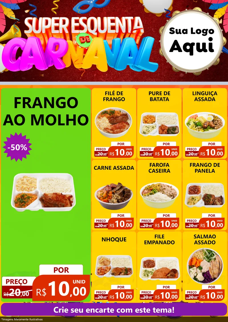 Modelo de Encarte para Encarte A4 Vertical com o tema Super Esquenta de Carnaval para Restaurante