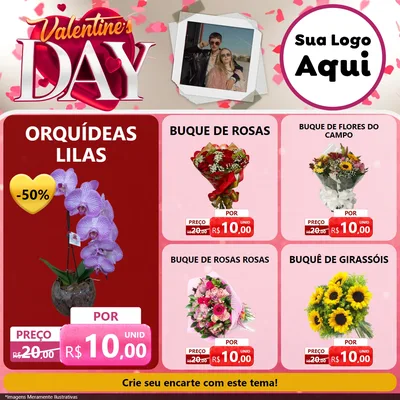 Modelo de Rede Social para Feed Facebook com o tema Valentine's Day para Floricultura e jardim