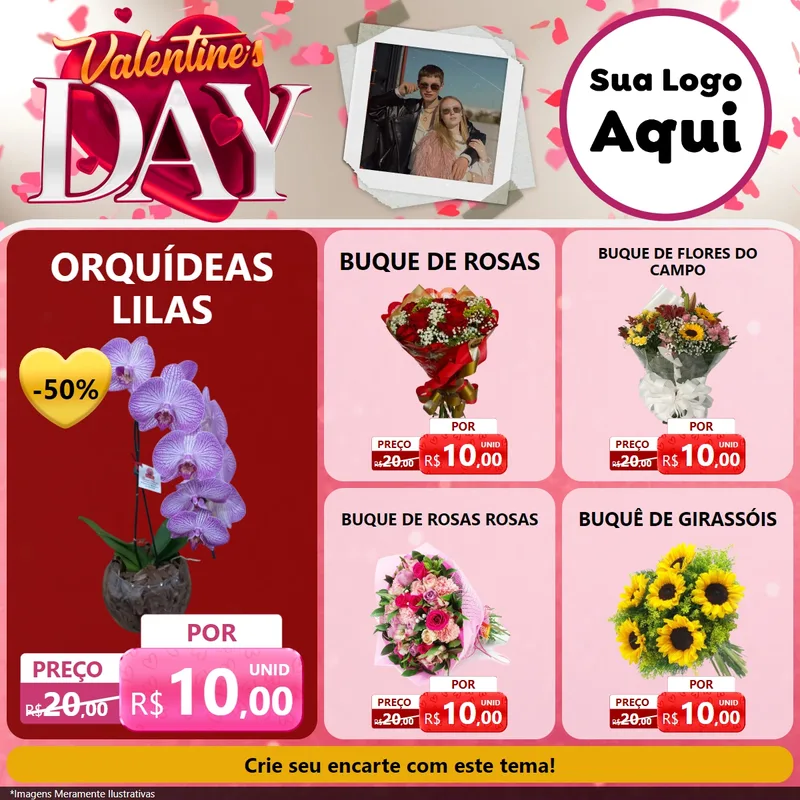Modelo de Rede Social para Feed Facebook com o tema Valentine's Day para Floricultura e jardim