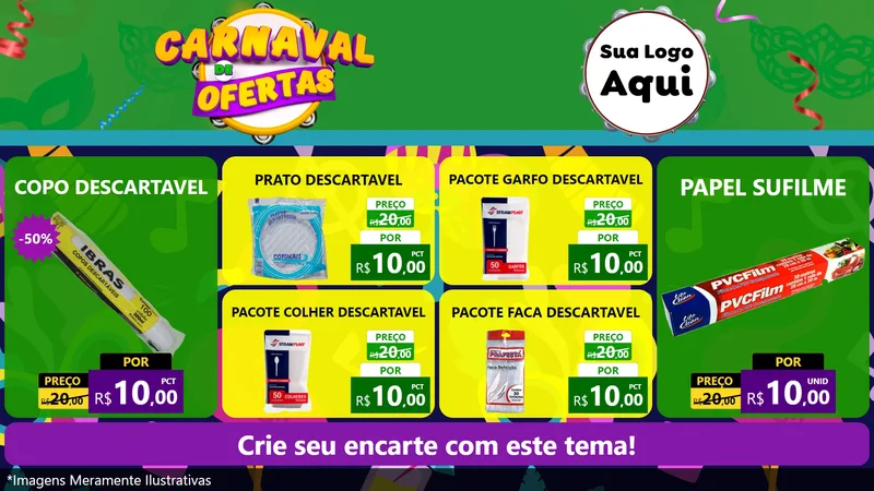 Modelo de TV para TV Horizontal com o tema Carnaval de Ofertas para Embalagens