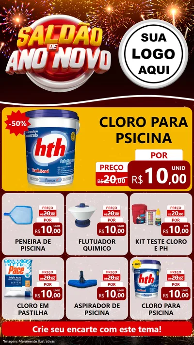 Modelo de Rede Social para Stories com o tema Saldão de Ano Novo para Produtos para Piscina