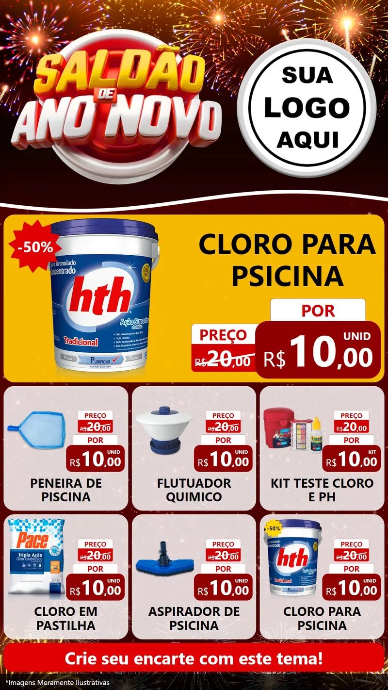 Modelo de Rede Social para Stories com o tema Saldão de Ano Novo para Produtos para Piscina