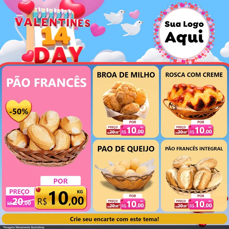 Modelo de Rede Social para Feed Facebook com o tema Valentine's Day para Padaria