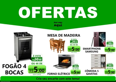 Modelo de Encarte para Encarte A4 Horizontal com o tema Ofertas Verde Cartaz para Móveis e Eletro