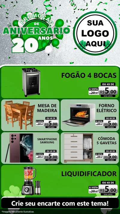 Modelo de TV para TV Vertical com o tema Promoção de Aniversário - 20 Anos para Móveis e Eletro